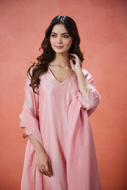 Blush Noor Embroidered Suit Set (Set Of Three)