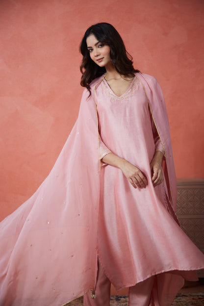 Blush Noor Embroidered Suit Set (Set Of Three)