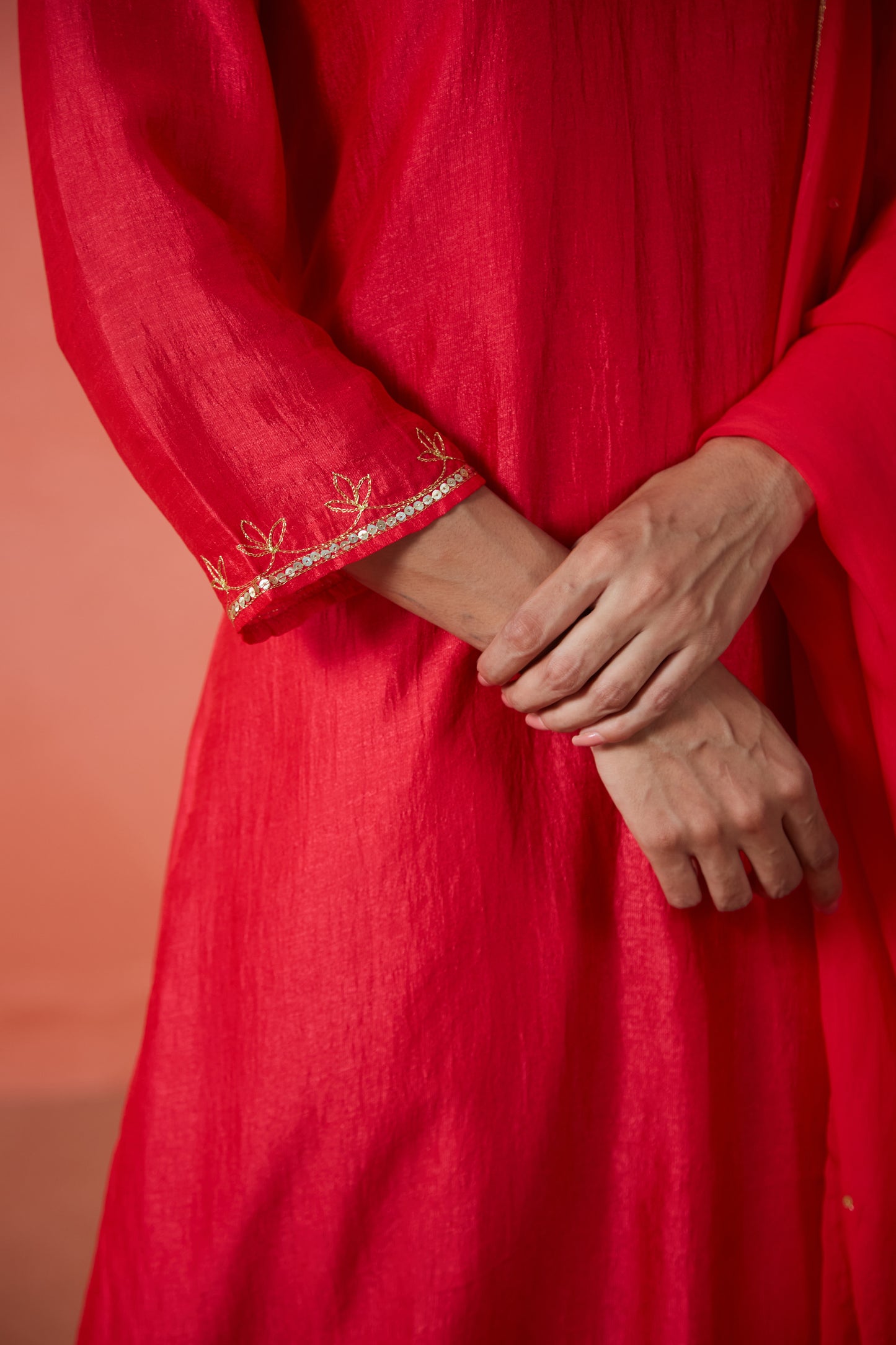 Red Noor Embroidered Suit Set (Set Of Three)