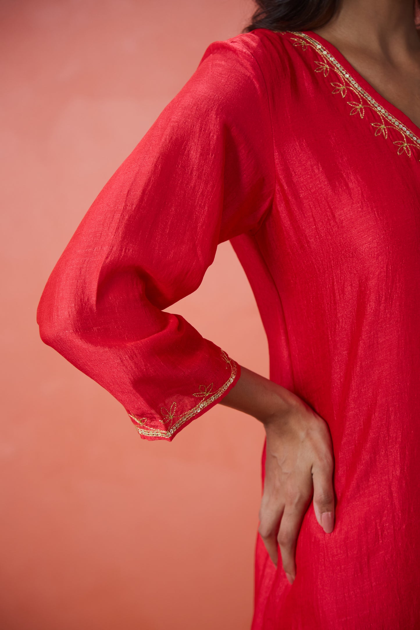 Red Noor Embroidered Suit Set (Set Of Three)