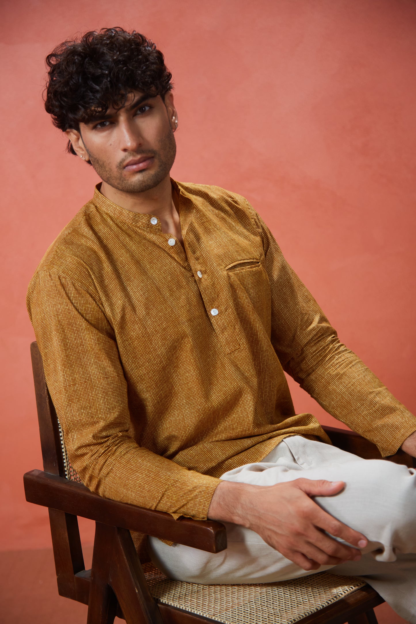Mustard Cotton Kurta Shirt