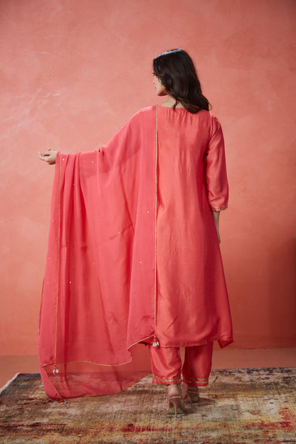 Coral Noor Embroidered Suit Set (Set Of Three)