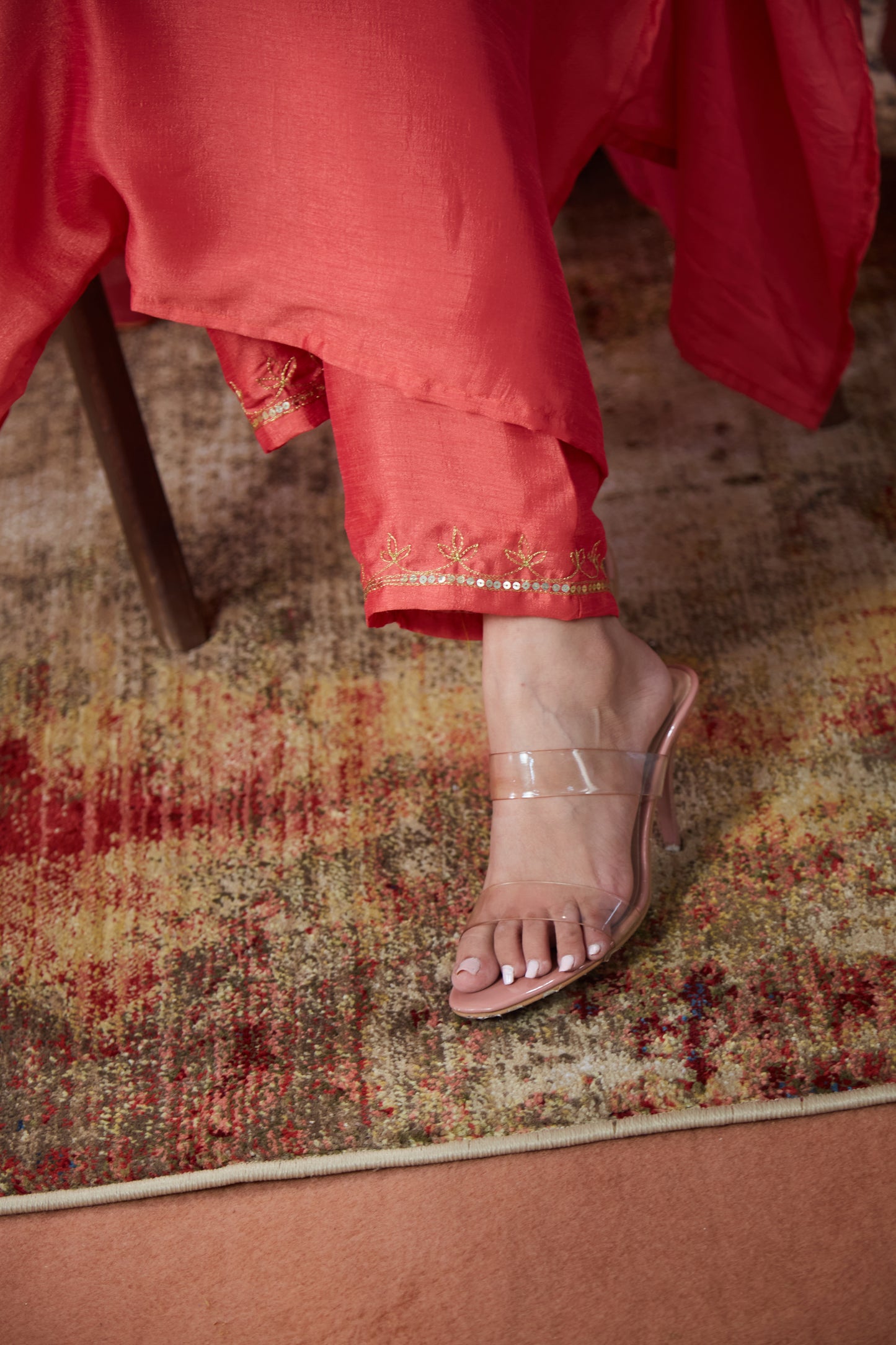 Coral Noor Embroidered Suit Set (Set Of Three)
