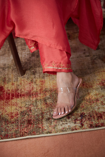 Coral Noor Embroidered Suit Set (Set Of Three)