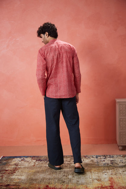 Brick Red Textured Cotton Kurta Shirt
