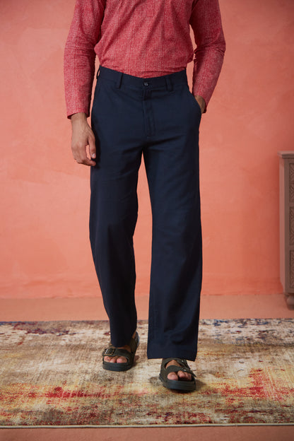 Black Linen Straight Fit Pants