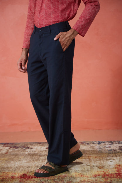Black Linen Straight Fit Pants