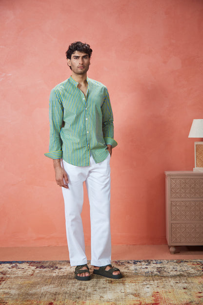 Lime Stripe Cotton Shirt