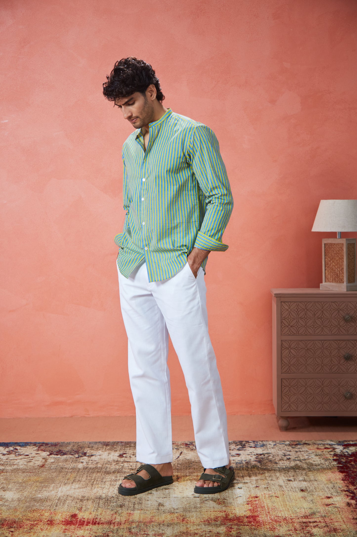 Lime Stripe Cotton Shirt
