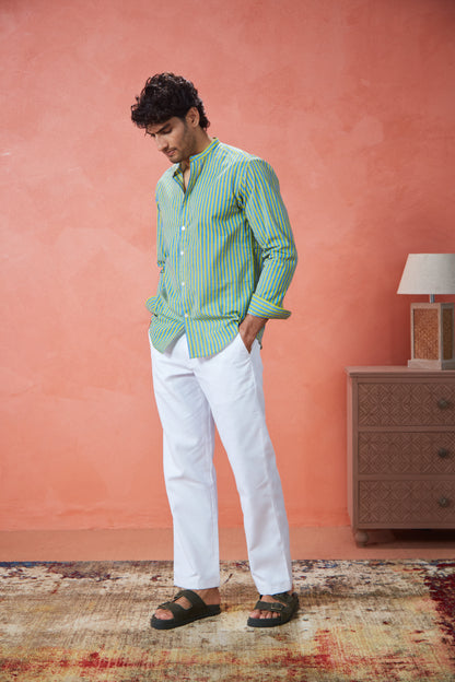 Lime Stripe Cotton Shirt