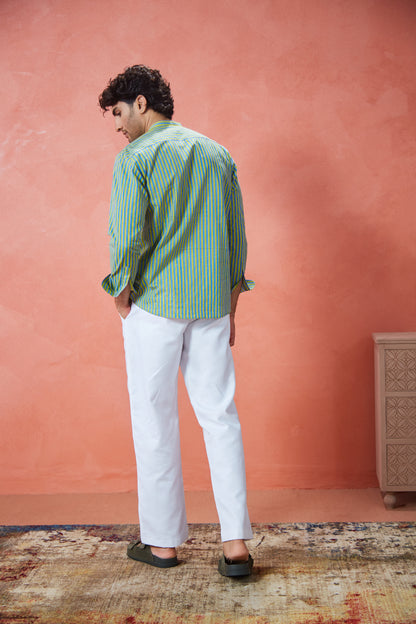 Lime Stripe Cotton Shirt