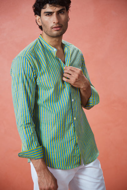 Lime Stripe Cotton Shirt