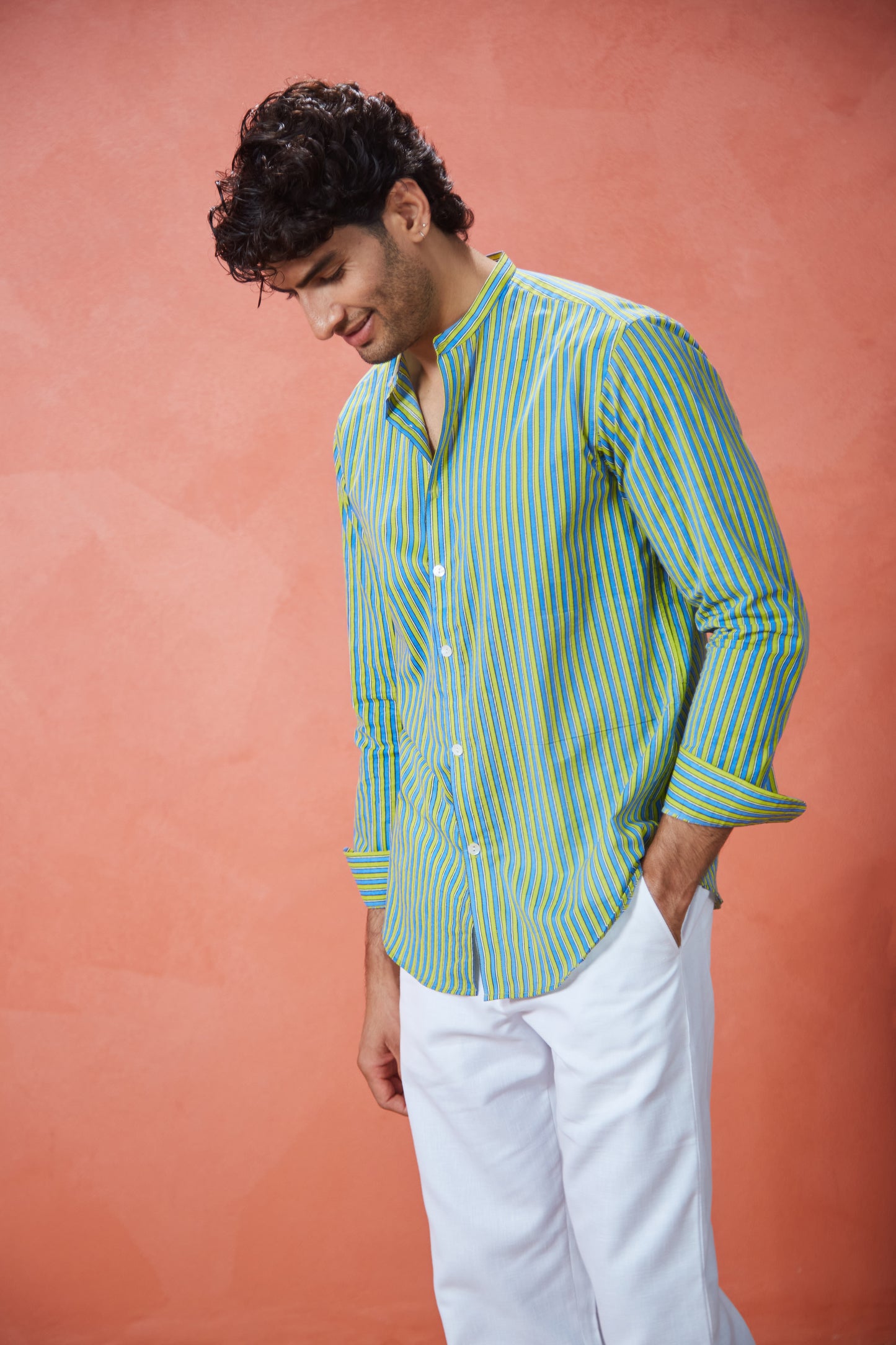 Lime Stripe Cotton Shirt