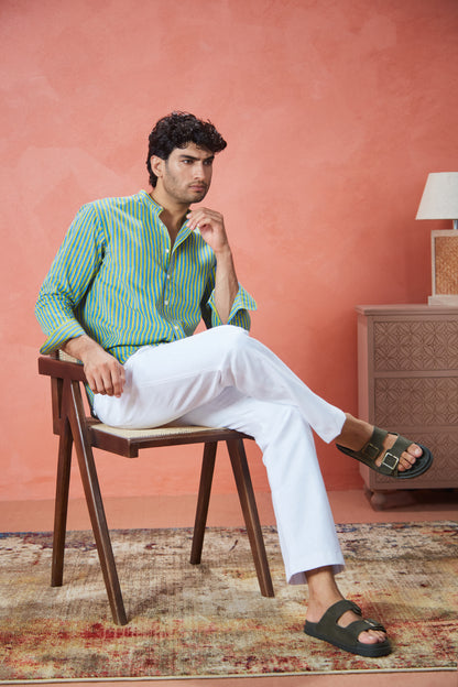 White Linen Straight Fit  Pants