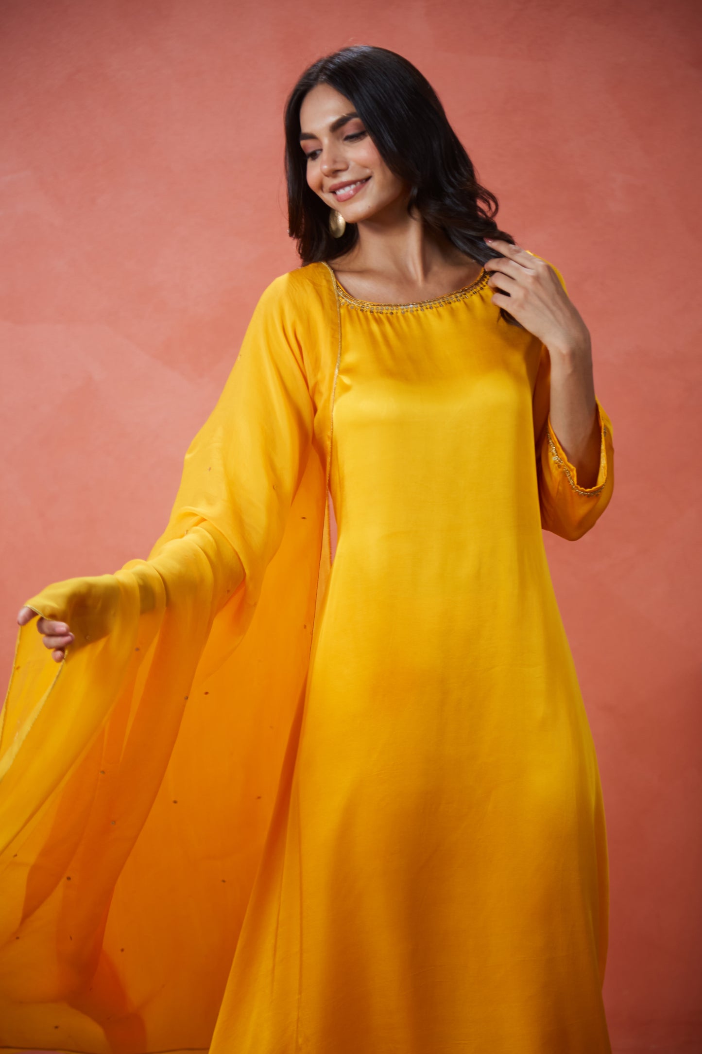 Sunehri Yellow Embroidered Suit Set (Set Of Three)