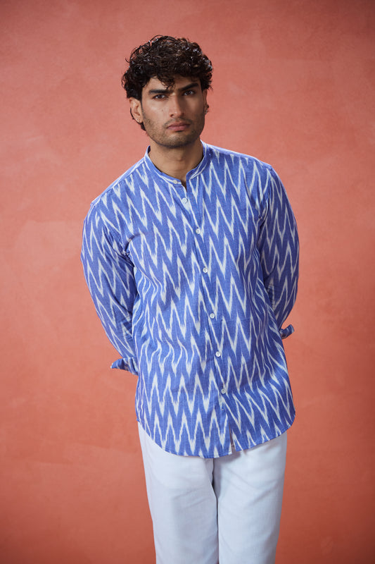 Blue Ikat Cotton Shirt