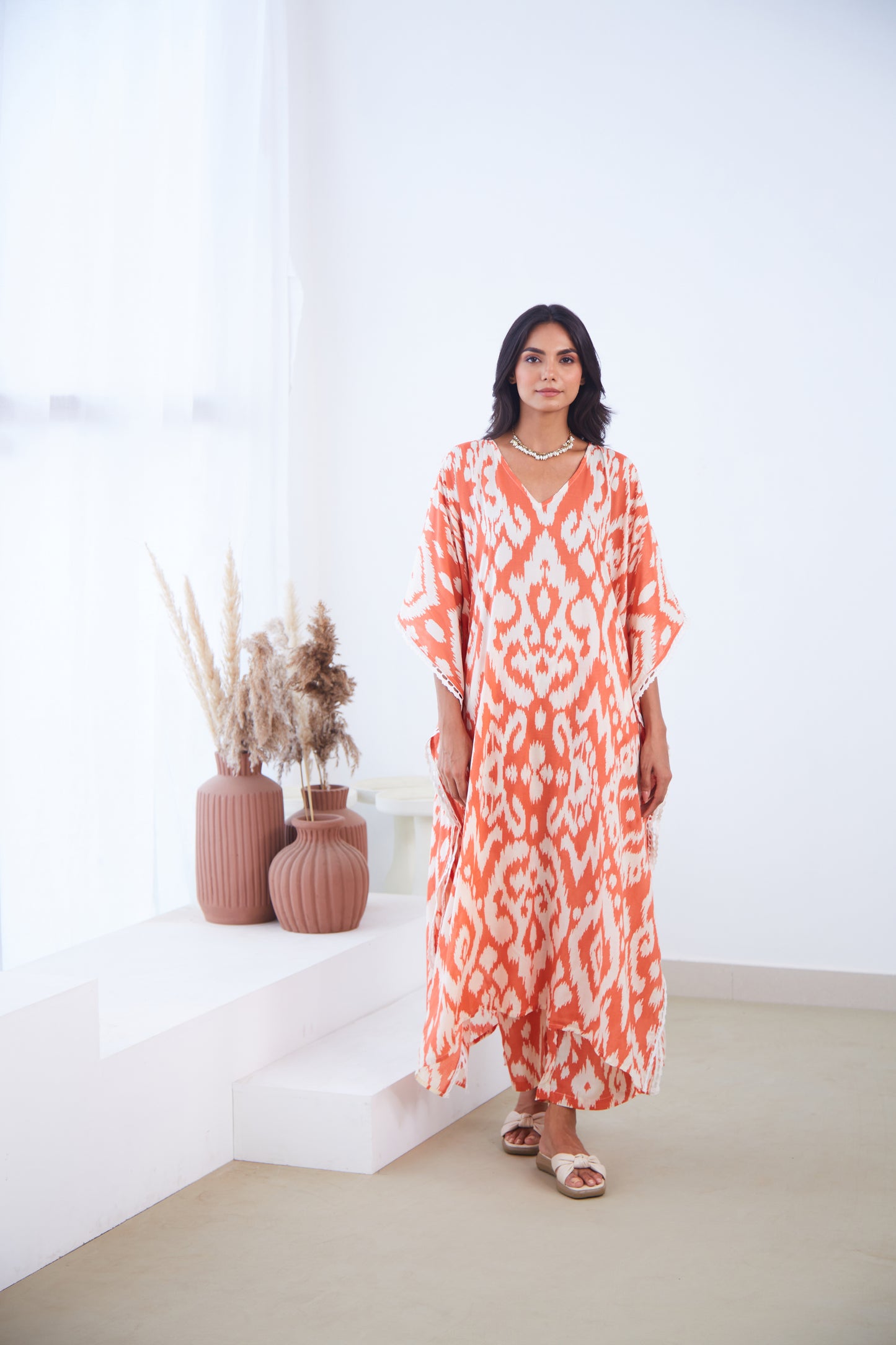 Coral Ikat Kaftaan Co-ord set (Set Of Two)