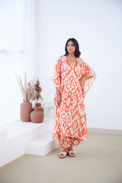 Coral Ikat Kaftaan Co-ord set (Set Of Two)