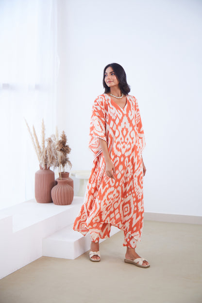Coral Ikat Kaftaan Co-ord set (Set Of Two)
