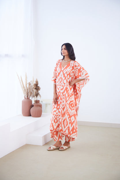 Coral Ikat Kaftaan Co-ord set (Set Of Two)