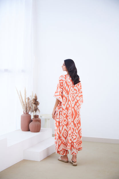 Coral Ikat Kaftaan Co-ord set (Set Of Two)