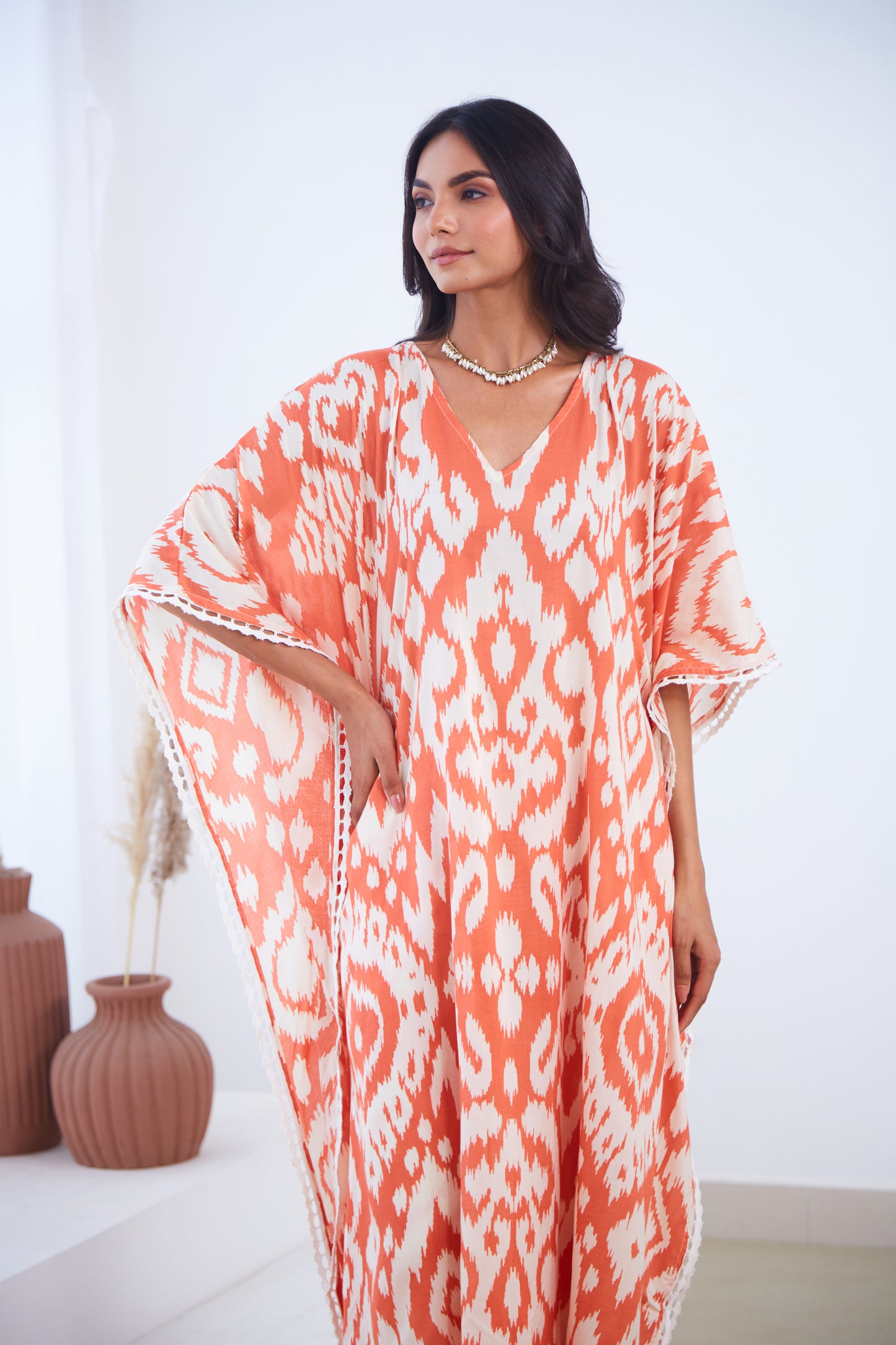Coral Ikat Kaftaan Co-ord set (Set Of Two)