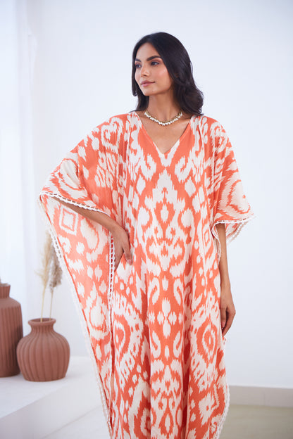 Coral Ikat Kaftaan Co-ord set (Set Of Two)