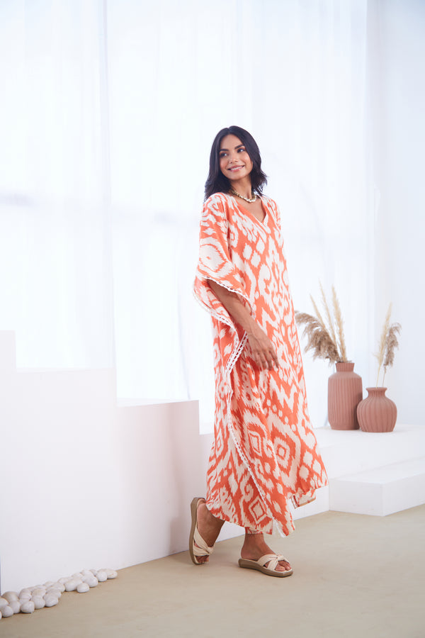 Coral Ikat Kaftaan Co-ord set (Set Of Two)