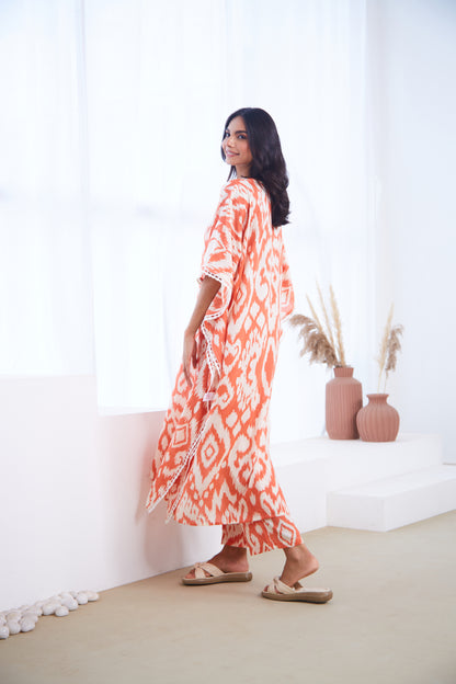 Coral Ikat Kaftaan Co-ord set (Set Of Two)