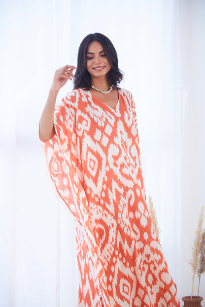 Coral Ikat Kaftaan Co-ord set (Set Of Two)
