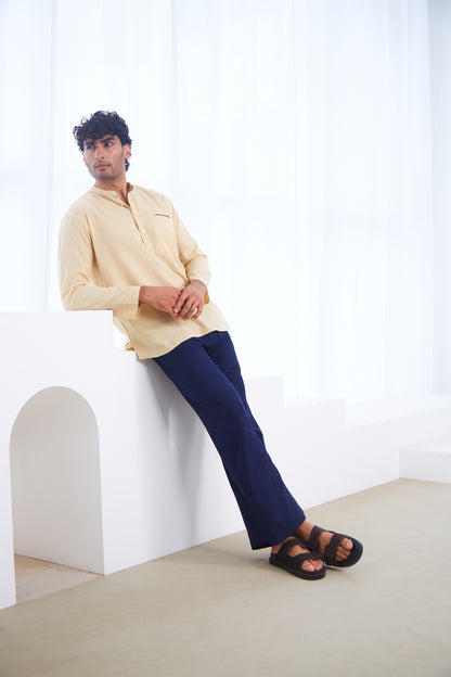 Beige Kantha Cotton Kurta Shirt