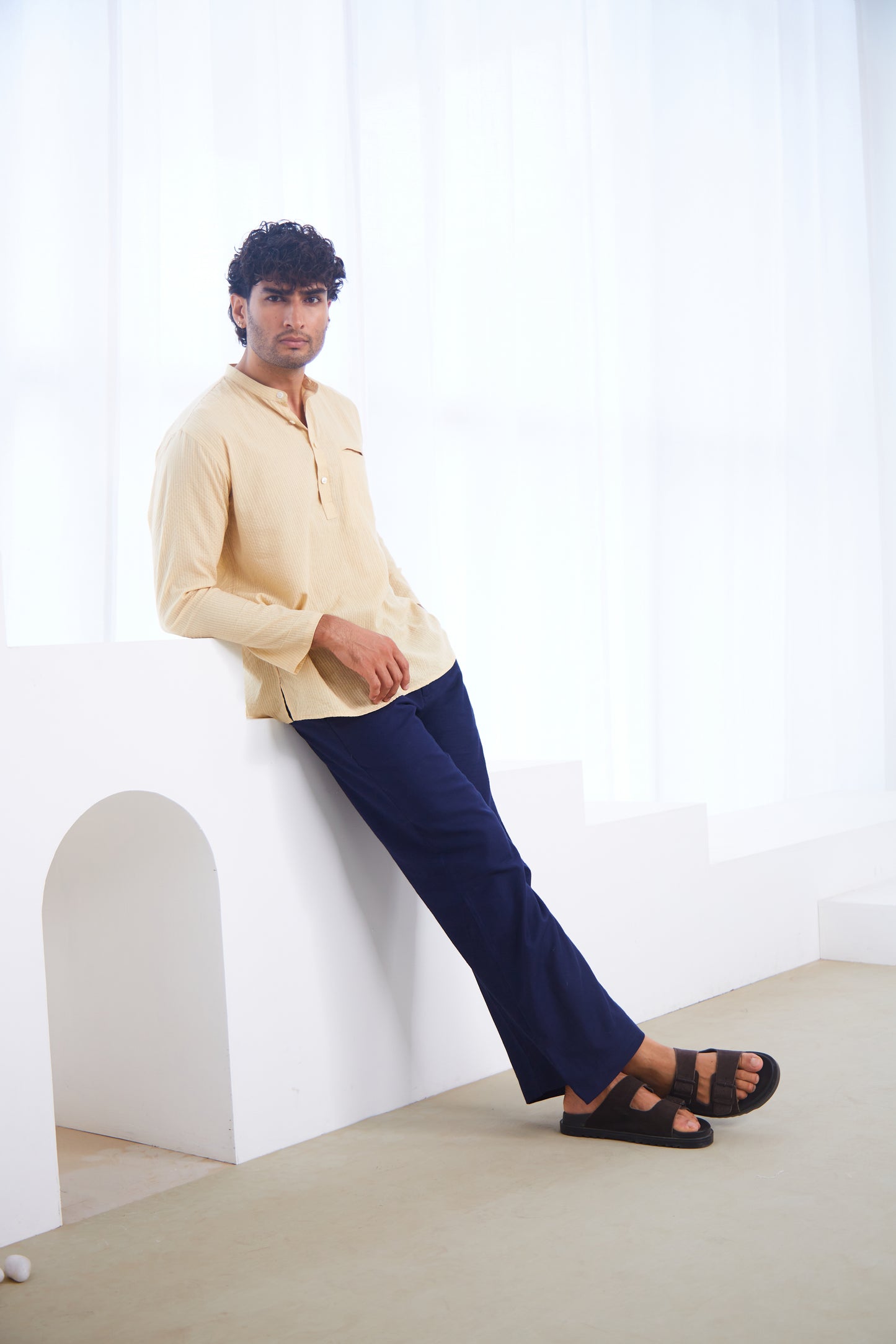 Beige Kantha Cotton Kurta Shirt