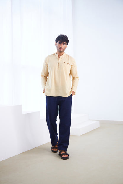 Navy Blue Linen Straight Fit Pants