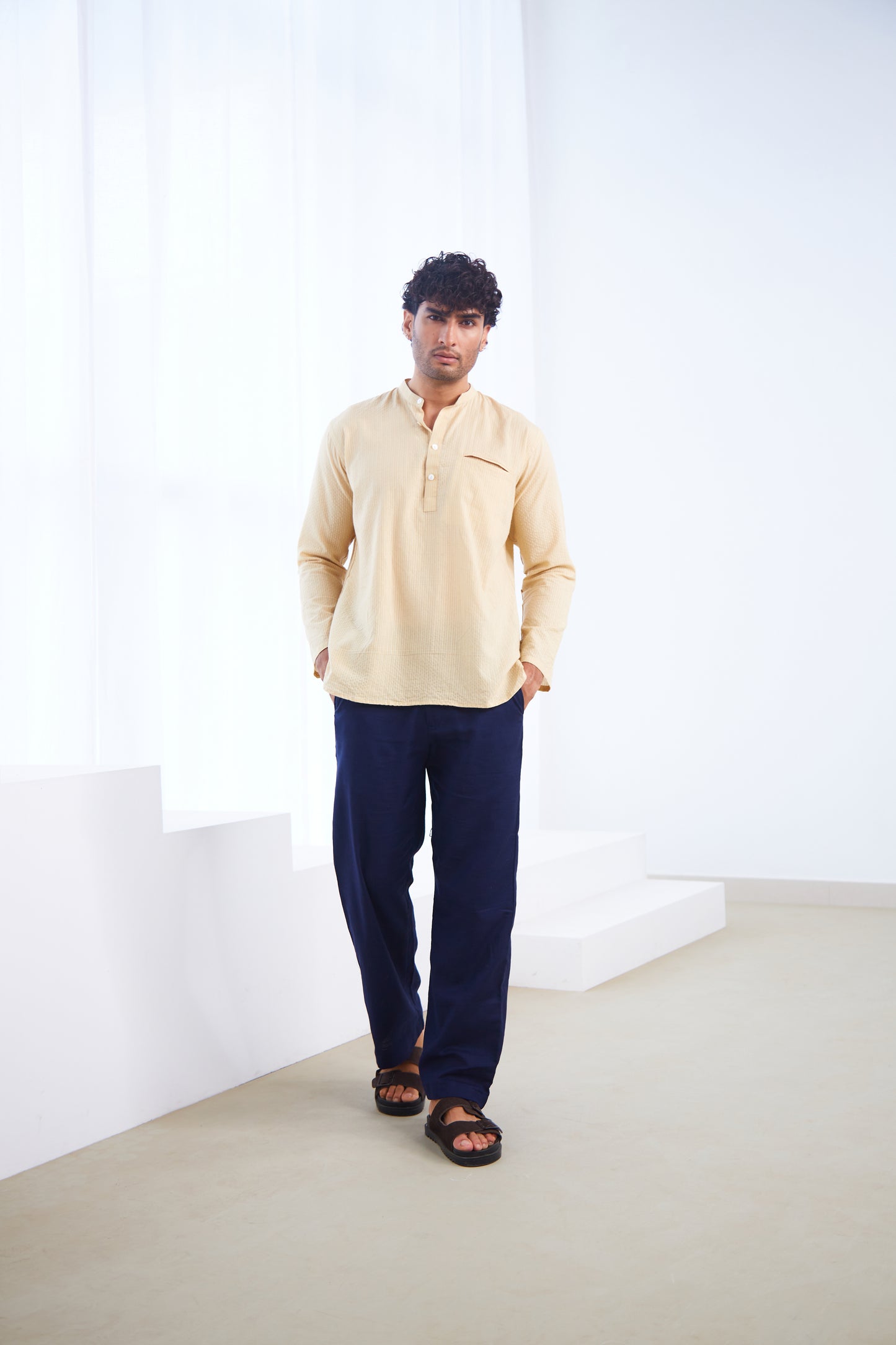 Beige Kantha Cotton Kurta Shirt