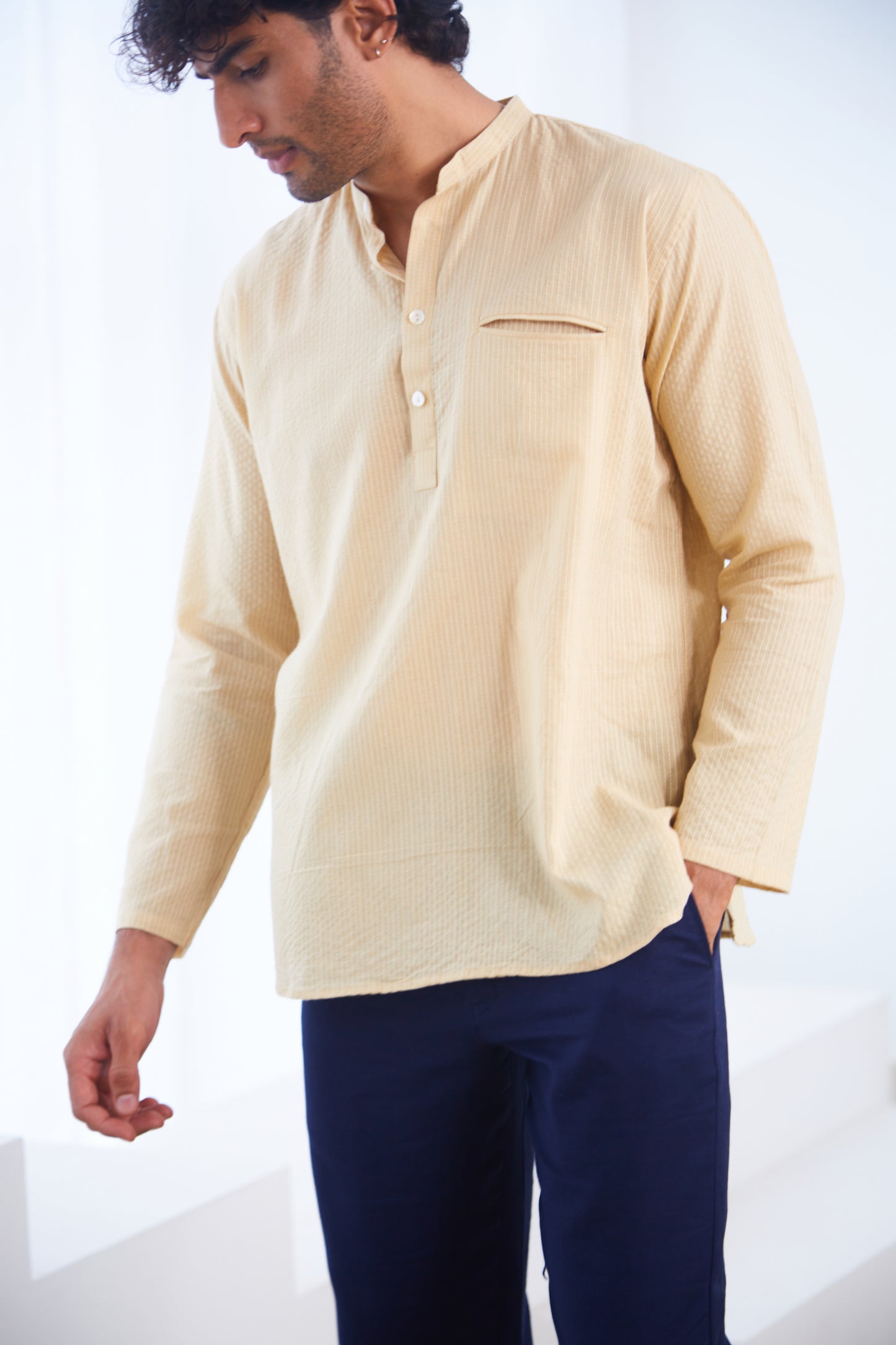 Beige Kantha Cotton Kurta Shirt