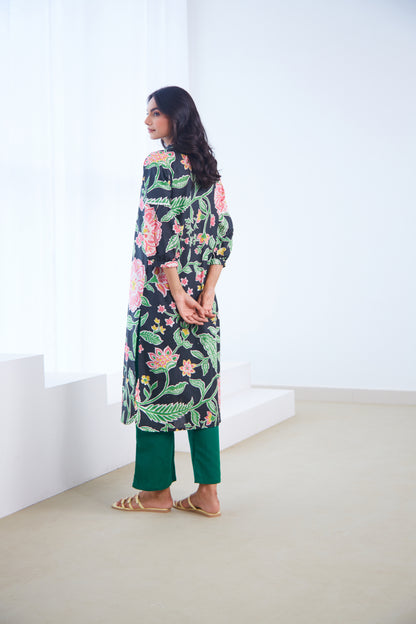 Black Floral Bloom Tunic Set (Set Of Two)