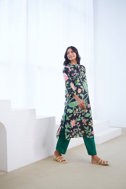 Black Floral Bloom Tunic Set (Set Of Two)