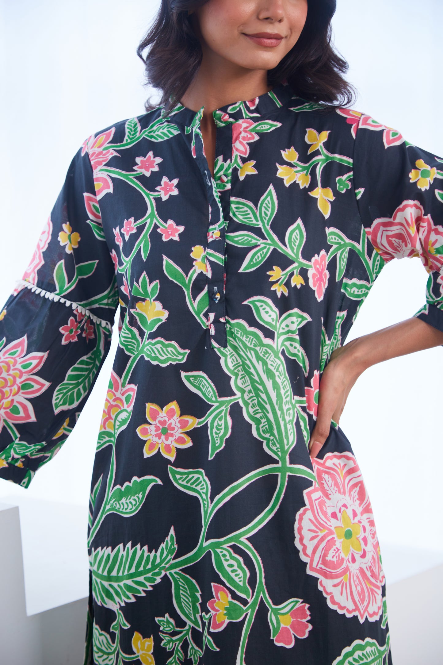 Black Floral Bloom Tunic Set (Set Of Two)