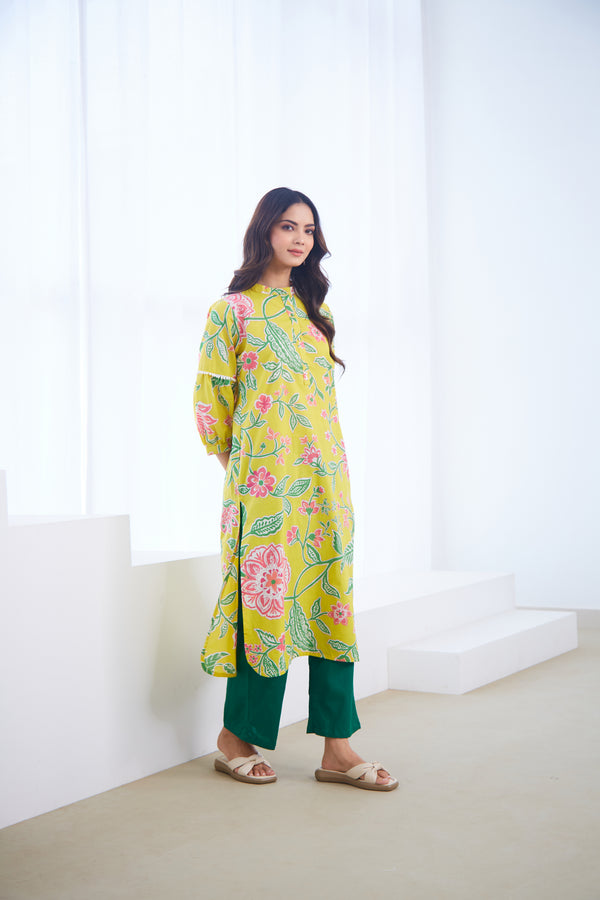 Yellow Floral Bloom Tunic Set (Set Of Two)