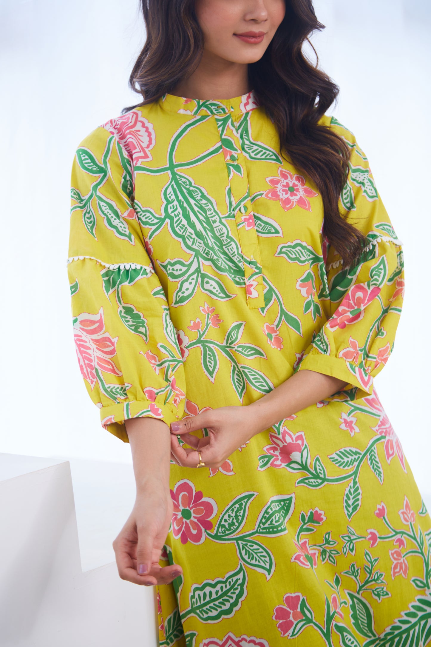Yellow Floral Bloom Tunic Set (Set Of Two)