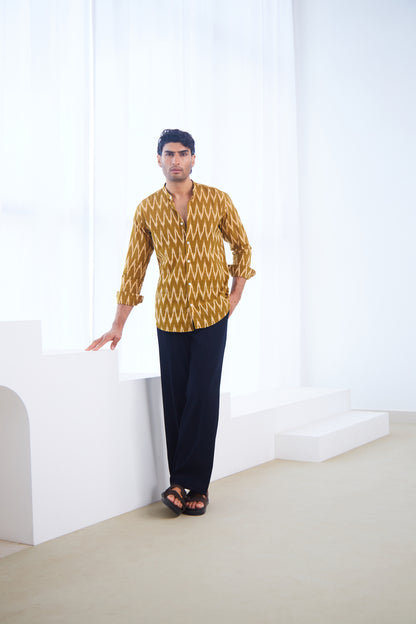 Mustard Yellow Ikat Cotton Shirt
