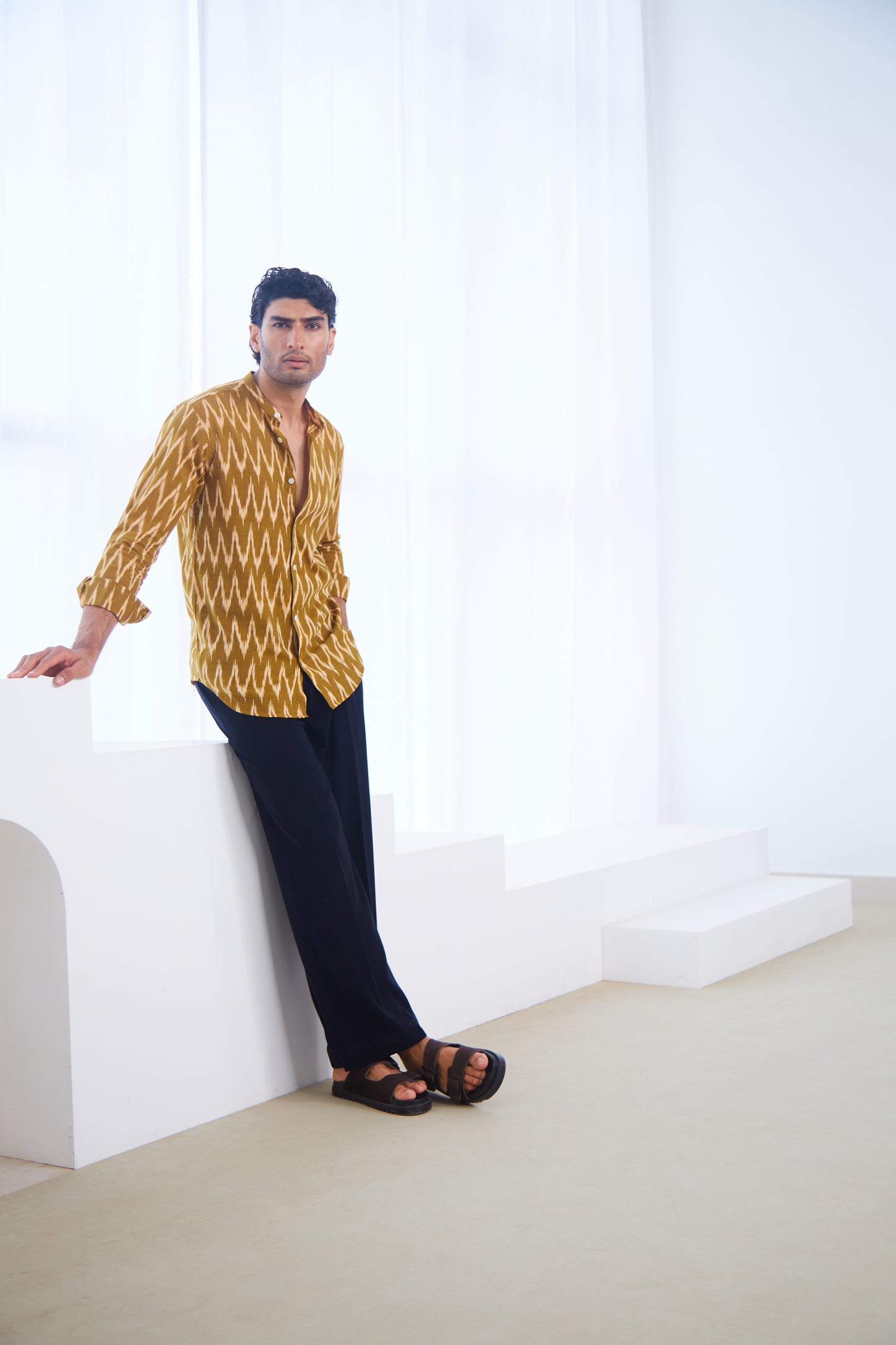Mustard Yellow Ikat Cotton Shirt