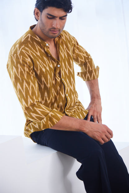 Mustard Yellow Ikat Cotton Shirt