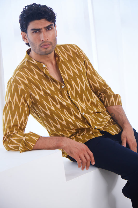 Mustard Yellow Ikat Cotton Shirt