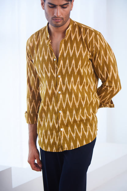 Mustard Yellow Ikat Cotton Shirt