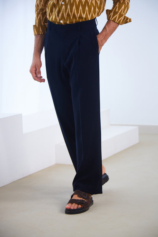 Navy Blue Straight Fit Trousers