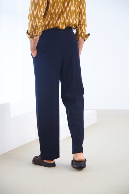 Navy Blue Straight Fit Trousers