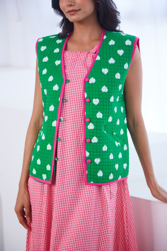 Green Heart-Detail Quilted Jacket
