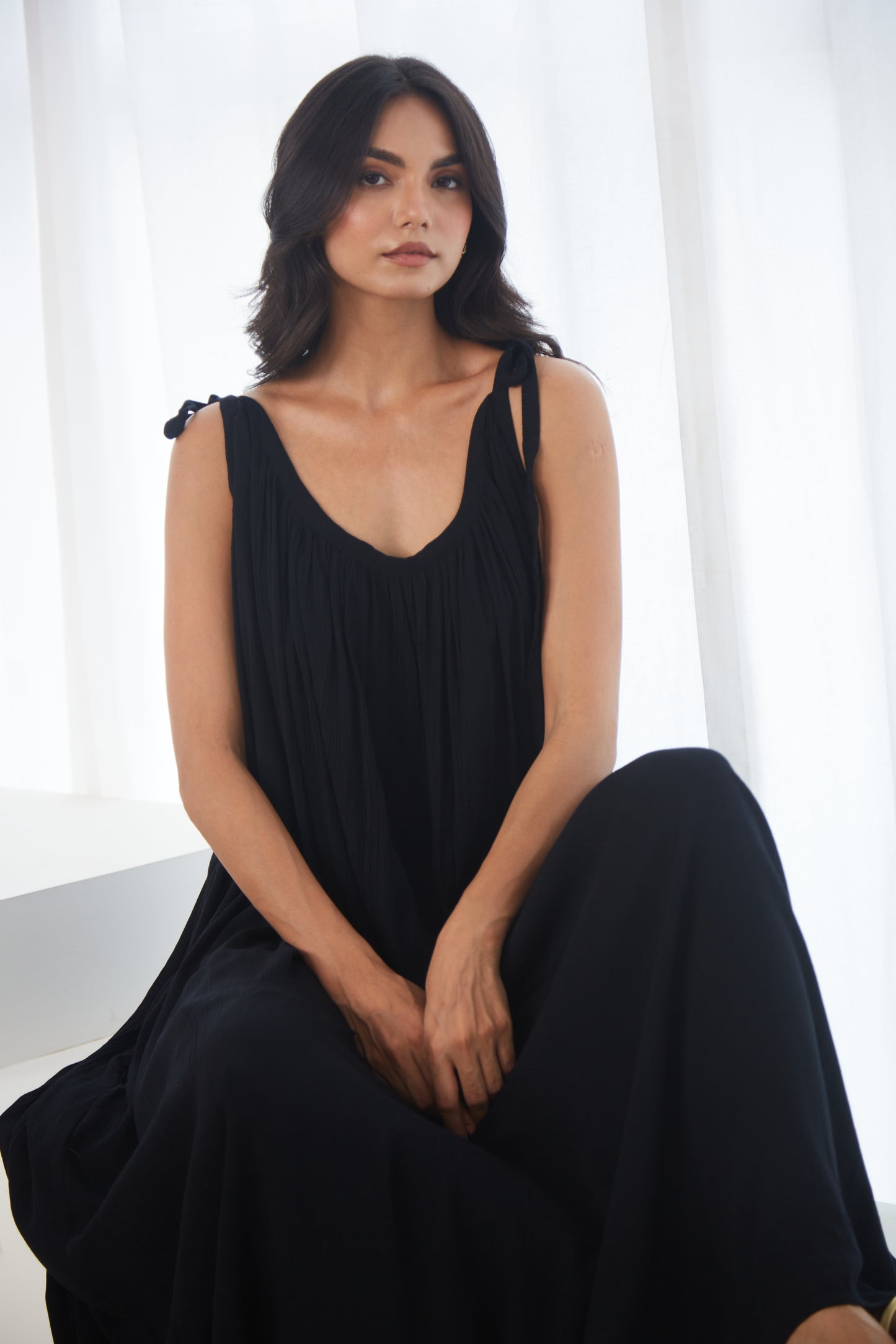 Black Tie Up Maxi Dress