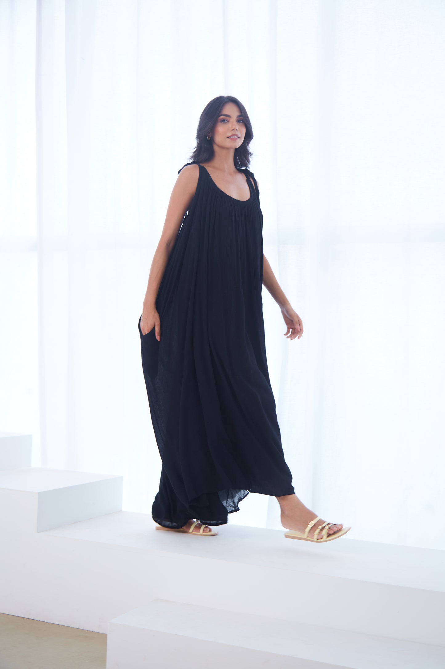 Black Tie Up Maxi Dress